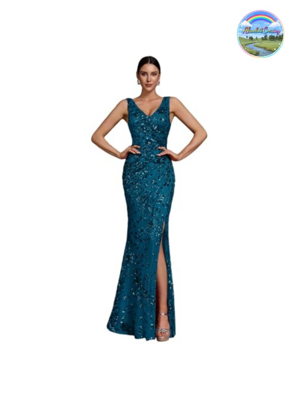 Long Sequin Formal Dress V-Neck Slit Mermaid Gown Evening Black-Tie